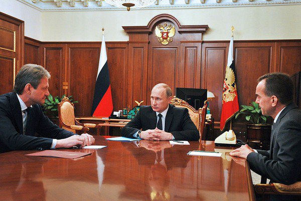 Александр Ткачев, Владимир Путин и Вениамин Кондратьев во время встречи в Кремле